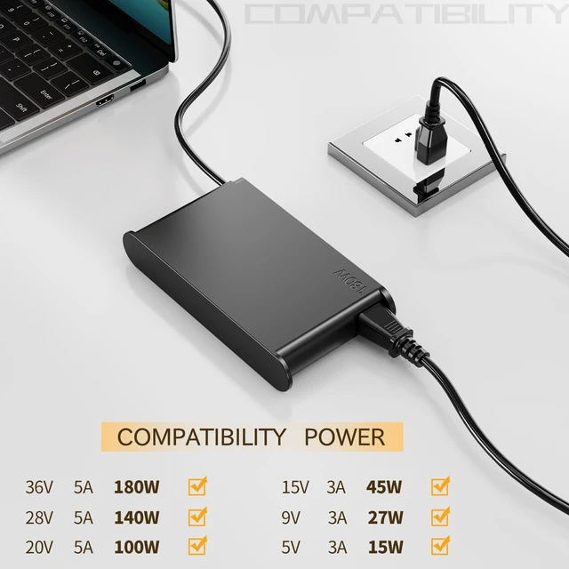 Alt view image 5 of 6 - Slim 180W 36V 5A GaN USB-C AC Charger Compatible with Lenovo ADL180YGSDC3A ADL180YGSCC3A, ThinkPad P16 G3 21RQ 21RR, ThinkPad T16g G3 21V5 21V6, Legion Pro 5 5i 7 7i, Legion 9 Laptop Power Adapter