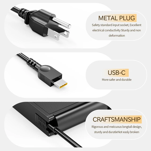 Alt view image 6 of 6 - Slim 180W 36V 5A GaN USB-C AC Charger Compatible with Lenovo ADL180YGSDC3A ADL180YGSCC3A, ThinkPad P16 G3 21RQ 21RR, ThinkPad T16g G3 21V5 21V6, Legion Pro 5 5i 7 7i, Legion 9 Laptop Power Adapter