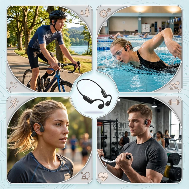 Alt view image 7 of 7 - Bone Conduction Headphones, IPX8 Waterproof Swimming Headphones for Gym Open Ear Headphones, Bluetooth 6.0+MP3 32GB RAM, 8 Hours Playtime, Sport Wireless Earphones for Running Cycling