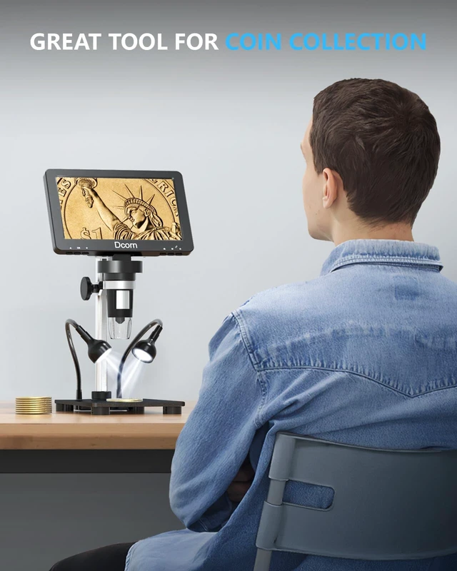 Alt view image 2 of 7 - 7'' Digital Microscope 1200X, 12MP 1080P Photo/Video Microscope for Adults Soldering Coins,Metal Stand,Wired Remote,10 LED Fill Lights,PC View,Windows/Mac - Black