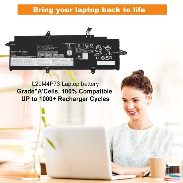 Alt view image 2 of 7 - 54.7Wh L20M4P73 L20C4P73 Laptop Battery Replacement for Lenovo ThinkPad X13 Gen2 (2021) X13 Gen3 (2022) Series L20L4P73 L20D4P73 5B10W51818 5B10W51853 15.36V 3564mAh