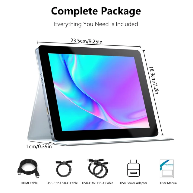Alt view image 7 of 7 - 9.7" 2K Portable Monitor Touchscreen, 2048x1536 IPS Display with 10-Point Touch, HDMI & Dual USB-C, CNC Aluminum Body, Built-in Speaker, Protective Case for PC/Phone/Travel/Home Office