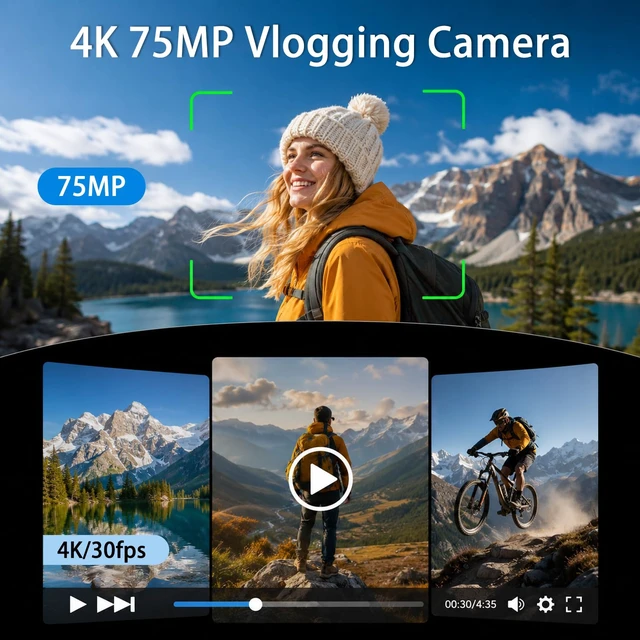 Alt view image 2 of 7 - 4K Pocket Vlogging Camera, WiFi Handheld Gimbal Blogging Cam 330° Rotating Lens & Face Tracking, 4k Video & 75mp Photos, Wifi Sharing & Webcam Function, 1.72" Touch Screen for Beginner