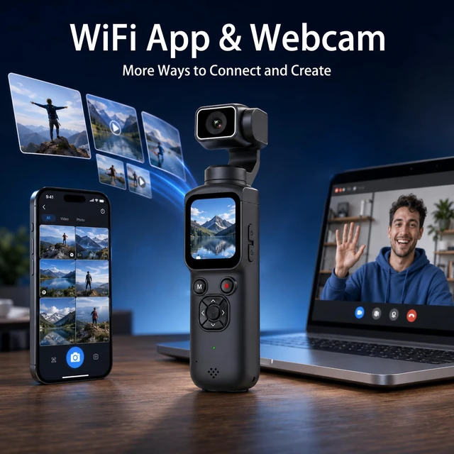 Alt view image 5 of 7 - 4K Pocket Vlogging Camera, WiFi Handheld Gimbal Blogging Cam 330° Rotating Lens & Face Tracking, 4k Video & 75mp Photos, Wifi Sharing & Webcam Function, 1.72" Touch Screen for Beginner
