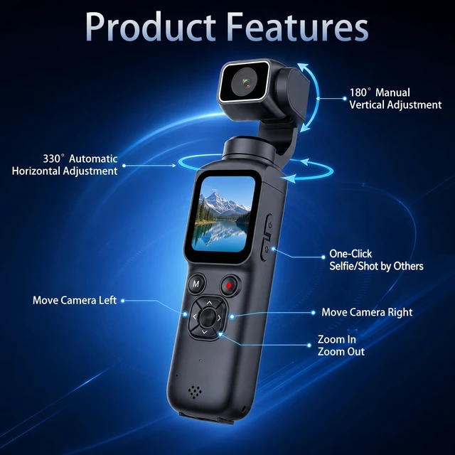 Alt view image 6 of 7 - 4K Pocket Vlogging Camera, WiFi Handheld Gimbal Blogging Cam 330° Rotating Lens & Face Tracking, 4k Video & 75mp Photos, Wifi Sharing & Webcam Function, 1.72" Touch Screen for Beginner