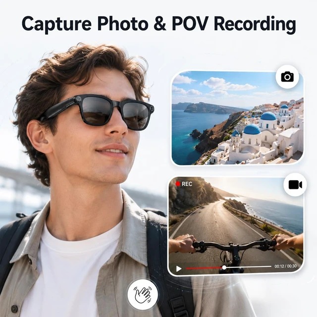 Alt view image 2 of 7 - AI Smart Glasses with Camera, 4K Video & 8MP Photo Capture Real-Time Translation, AI Assistant, Object Recognition, Open-Ear Audio & Calls for Travel, Vlogging & Business