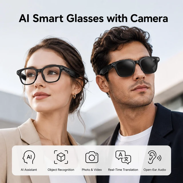 Alt view image 4 of 7 - AI Smart Glasses with Camera, 4K Video & 8MP Photo Capture Real-Time Translation, AI Assistant, Object Recognition, Open-Ear Audio & Calls for Travel, Vlogging & Business
