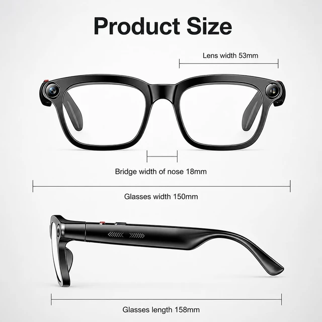 Alt view image 5 of 7 - AI Smart Glasses with Camera, 4K Video & 8MP Photo Capture Real-Time Translation, AI Assistant, Object Recognition, Open-Ear Audio & Calls for Travel, Vlogging & Business