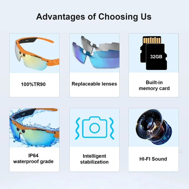 Alt view image 5 of 7 - AI Smart Sports Glasses with 8MP Camera, 4K Video Recording Glasses Camera glasses with Anti-Shake Camera,Color Replaceable Lenses,Translation, AI Assistant,Object Recognition, IP64 Waterproof