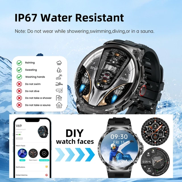 Alt view image 5 of 7 - Smart Watch for Men 1.85" Big Screen Sport Fitness Tracker (Black) IP67 Waterproof, 710mAh Large Battery, Bluetooth Call, Heart Rate, Outdoor Step Tracker Watch Compatible for iPhone Android