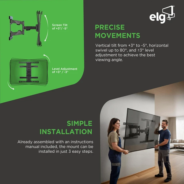 Alt view image 3 of 5 - Full Motion TV Wall Mount, Ultra-Slim 2.16" Low Profile, 19.7" Extension, Swivel & Tilt, 40-86" Screens up to 99 lbs, VESA 100x100 to 600x400mm, Pre-Assembled, Steel, Black