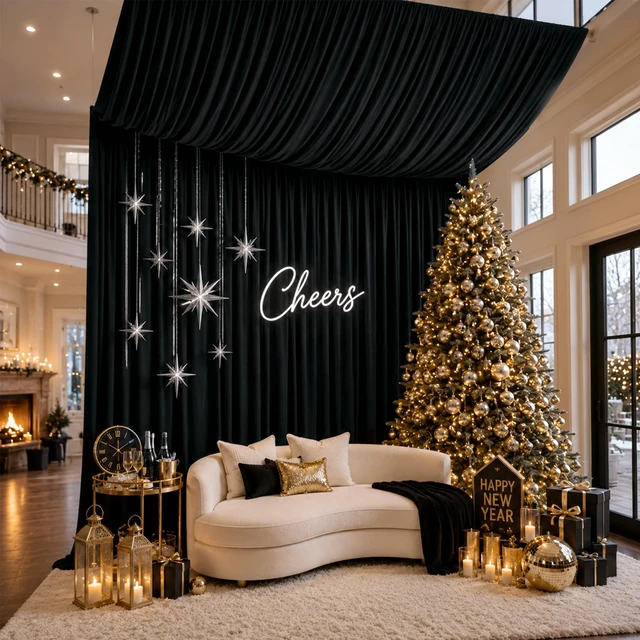 Alt view image 3 of 7 - 20x20ft Black Ceiling Drapes for Wedding, 4 Panels 5×20ft Wrinkle-Free Silky Draping Fabric Ceiling Curtains for Tent Canopy Church Event Reception Stage Backdrop