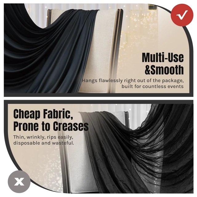 Alt view image 7 of 7 - 20x20ft Black Ceiling Drapes for Wedding, 4 Panels 5×20ft Wrinkle-Free Silky Draping Fabric Ceiling Curtains for Tent Canopy Church Event Reception Stage Backdrop