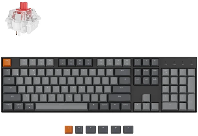 Main image of K10 Full Size Layout RGB Backlit Hot-Swappable Mechanical Gaming Keyboard for Mac Windows, Multitasking 104-Key Bluetooth Wireless/USB Wired Computer Keyboard with Super Red Switch