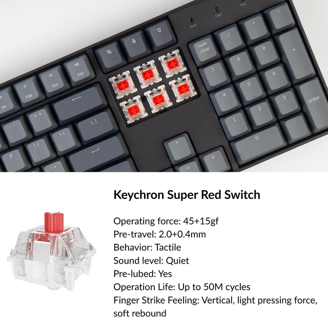 Alt view image 3 of 7 - K10 Full Size Layout RGB Backlit Hot-Swappable Mechanical Gaming Keyboard for Mac Windows, Multitasking 104-Key Bluetooth Wireless/USB Wired Computer Keyboard with Super Red Switch