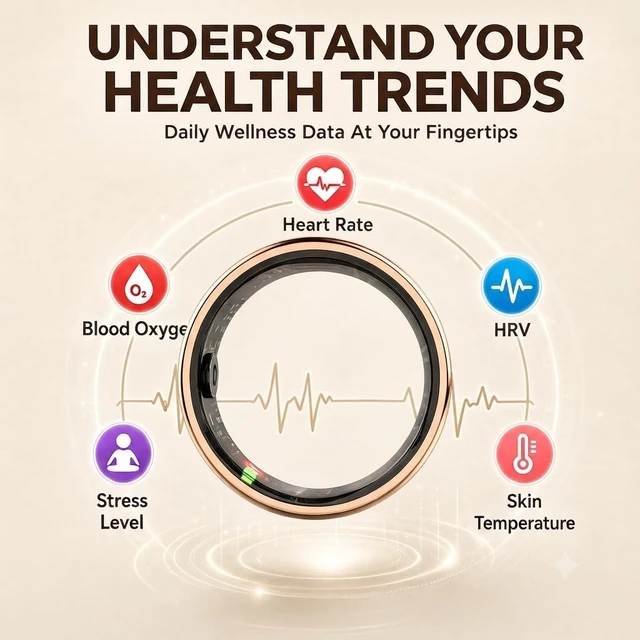 Alt view image 4 of 7 - Frosted Glitter Smart Ring, Fitness & Health Tracker for Women Men No Subscription, Heart Rate, Blood Oxygen, HRV, Skin Temperature, Track Steps and Calories, for Android & iOS, Rose Gold