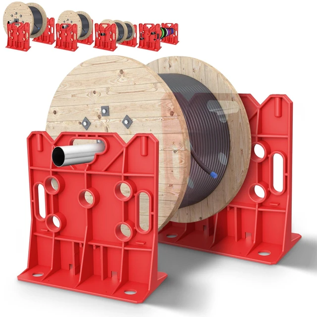 Main image of Wire Spool Rack, Electrical Wire Dispenser, Cable Management Rack 1 Pair Multi Purpose Wire Dispenser for Organizing Cables 34" Diameter 17" Tall 15.87" Wide 330 Pound Weight Capacity Red