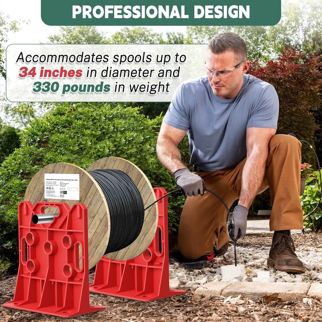 Alt view image 2 of 7 - Wire Spool Rack, Electrical Wire Dispenser, Cable Management Rack 1 Pair Multi Purpose Wire Dispenser for Organizing Cables 34" Diameter 17" Tall 15.87" Wide 330 Pound Weight Capacity Red
