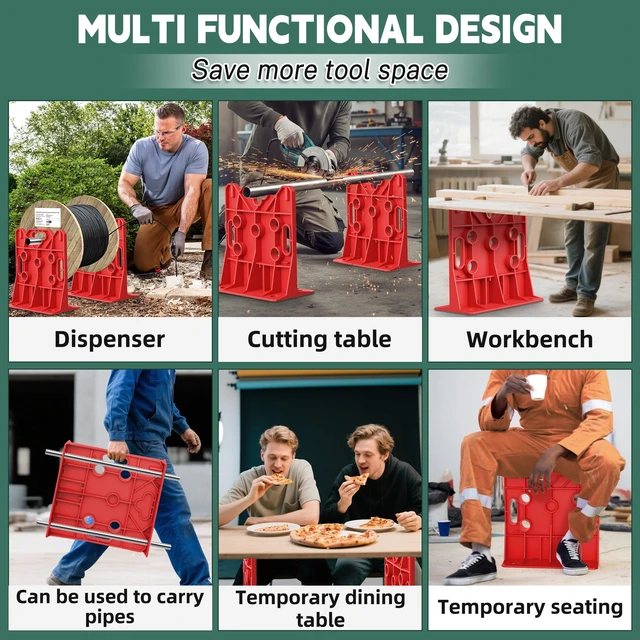 Alt view image 3 of 7 - Wire Spool Rack, Electrical Wire Dispenser, Cable Management Rack 1 Pair Multi Purpose Wire Dispenser for Organizing Cables 34" Diameter 17" Tall 15.87" Wide 330 Pound Weight Capacity Red