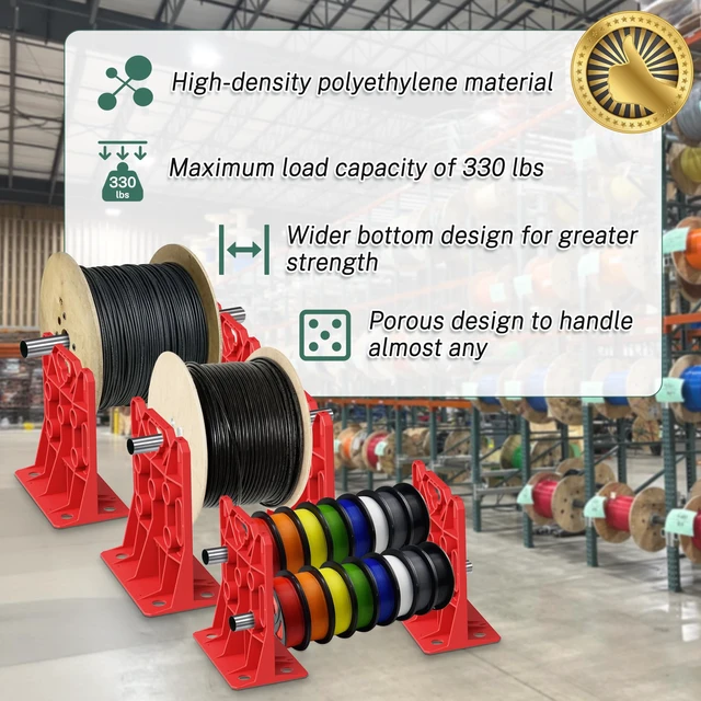 Alt view image 4 of 7 - Wire Spool Rack, Electrical Wire Dispenser, Cable Management Rack 1 Pair Multi Purpose Wire Dispenser for Organizing Cables 34" Diameter 17" Tall 15.87" Wide 330 Pound Weight Capacity Red