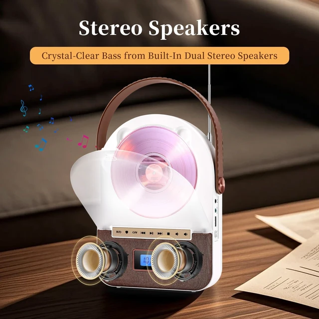Alt view image 2 of 7 - Portable CD Player Desktop with Bluetooth Stereo Speakers Boombox Bluetooth Transmit & Receive, FM Radio, Repeat, USB/AUX, CD-R/CD-RW, LED Display, for Home/Outdoor/kids & seniors