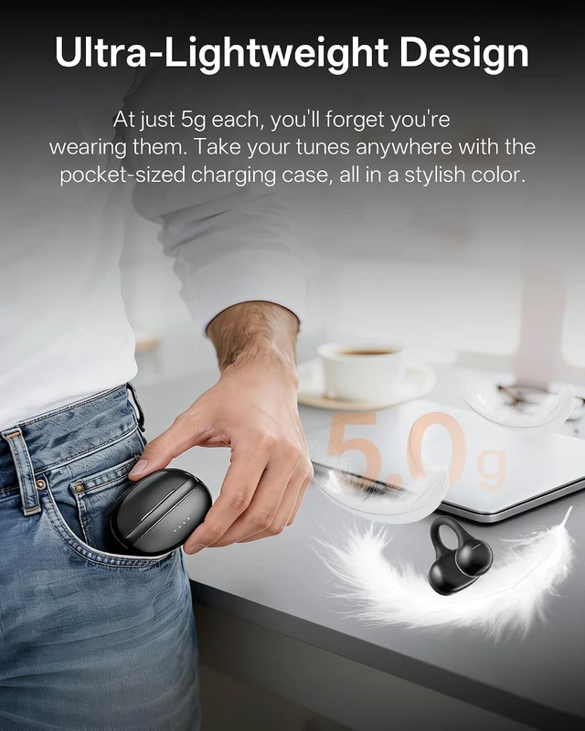 Alt view image 7 of 7 - Clip On Earbuds, Open Ear Wireless Bluetooth 6.0 Headphones Ultra-Comfort for Running Workout, Rich Bass, Hi-Res Audio, AI Clear Calls, IPX7 Waterproof, 40H Playtime, Multipoint Pairing