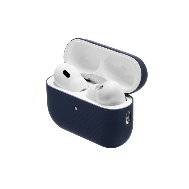 Alt view image 3 of 7 - for AirPods Pro 3 Ultra-Thin 0.6mm Aramid Fiber Case Lightweight 6g Hard Shell Slim Protective Cover Wireless Charging Compatible Matte Non-Slip Grip Blue Crosshatch