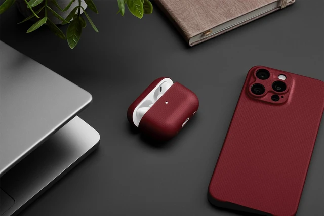 Alt view image 4 of 7 - for AirPods Pro 3 Ultra-Thin 0.6mm Aramid Fiber Case Lightweight 6g Hard Shell Slim Protective Cover Wireless Charging Compatible Matte Non-Slip Grip Red Crosshatch