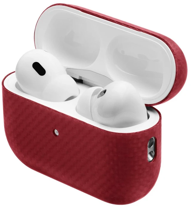 Alt view image 3 of 7 - for AirPods Pro 3 Ultra-Thin 0.6mm Aramid Fiber Case Lightweight 6g Hard Shell Slim Protective Cover Wireless Charging Compatible Matte Non-Slip Grip Red Crosshatch