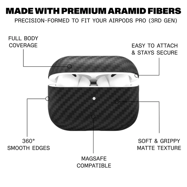 Alt view image 2 of 7 - for AirPods Pro 3 Ultra-Thin 0.6mm Aramid Fiber Case Lightweight 6g Hard Shell Slim Protective Cover Wireless Charging Compatible Matte Non-Slip Grip Carbon Fiber Weave