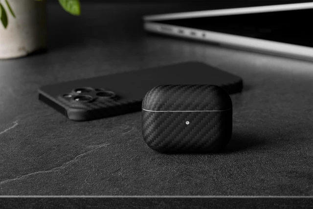 Alt view image 6 of 7 - for AirPods Pro 3 Ultra-Thin 0.6mm Aramid Fiber Case Lightweight 6g Hard Shell Slim Protective Cover Wireless Charging Compatible Matte Non-Slip Grip Carbon Fiber Weave