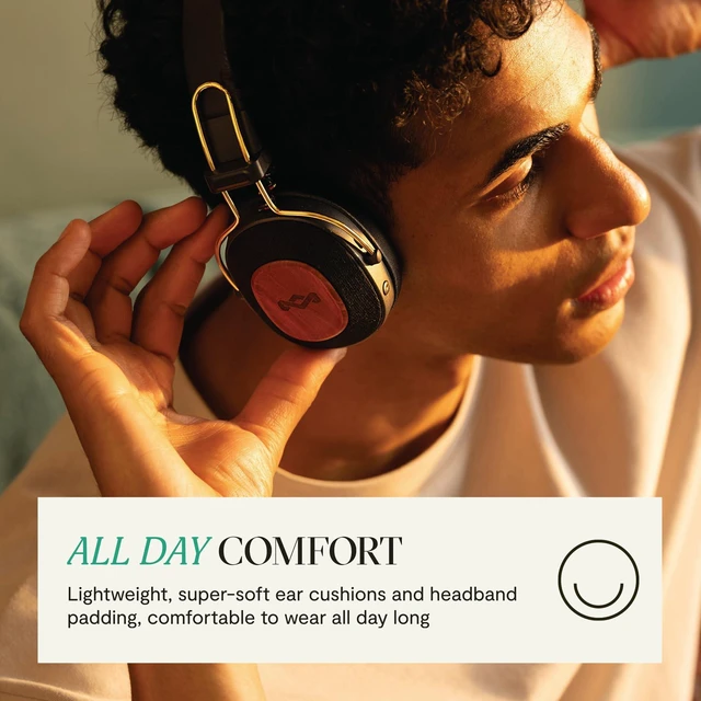 Alt view image 5 of 7 - House of Positive Vibration Riddim On-Ear Headphones, 50-Hour Playtime, Quick Charge, Crystal Clear Calls, Sustainable Bamboo (Rasta)