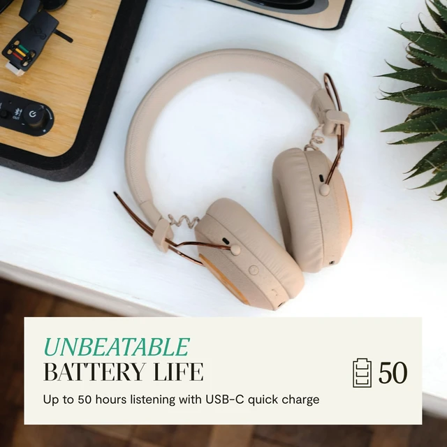 Alt view image 3 of 7 - House of Positive Vibration Riddim On-Ear Headphones, 50-Hour Playtime, Quick Charge, Crystal Clear Calls, Sustainable Bamboo (Cream)