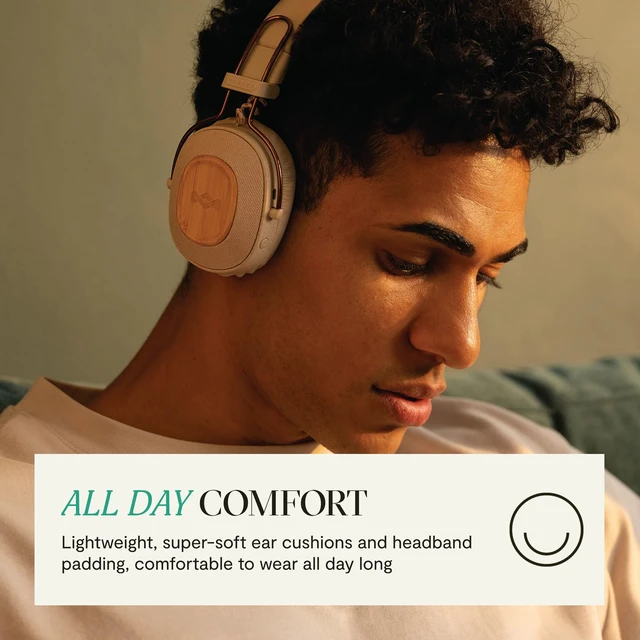 Alt view image 5 of 7 - House of Positive Vibration Riddim On-Ear Headphones, 50-Hour Playtime, Quick Charge, Crystal Clear Calls, Sustainable Bamboo (Cream)