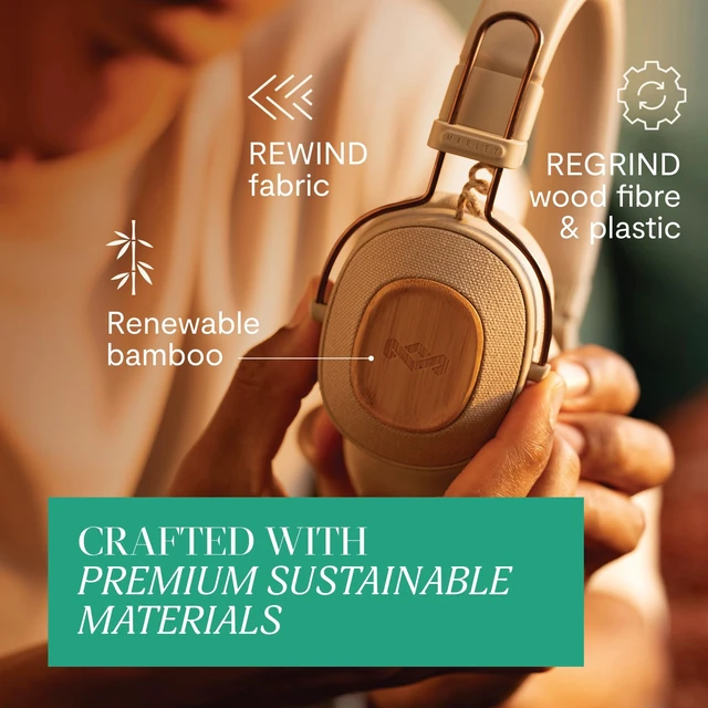 Alt view image 6 of 7 - House of Positive Vibration Riddim On-Ear Headphones, 50-Hour Playtime, Quick Charge, Crystal Clear Calls, Sustainable Bamboo (Cream)