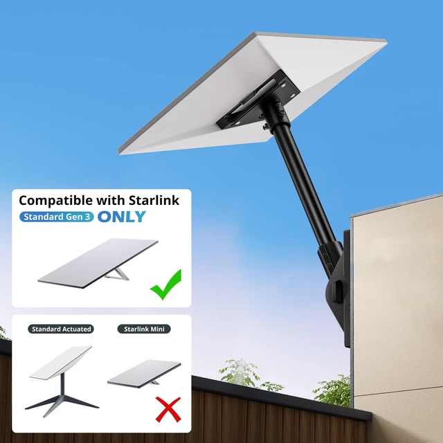 Alt view image 2 of 7 - Starlink Gen 3 Roof Mount Kit with Pipe Adapter Starlink Pivot Mount and Mounting Bracket for Roof, Wall or Balcony Installation with Adjustable Angle and Direction
