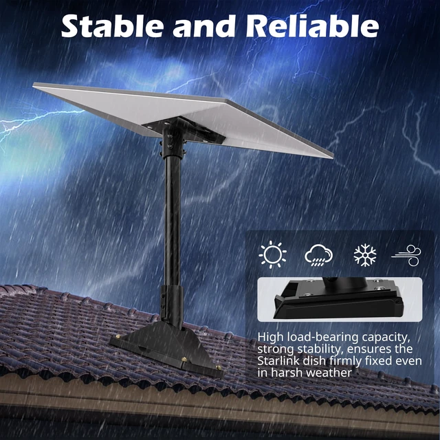 Alt view image 7 of 7 - Starlink Gen 3 Roof Mount Kit with Pipe Adapter Starlink Pivot Mount and Mounting Bracket for Roof, Wall or Balcony Installation with Adjustable Angle and Direction