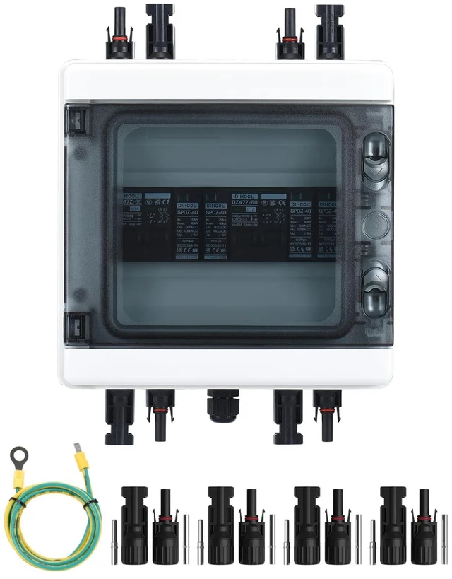 Main image of Solar Disconnect Switch 40Amp DC Circuit Breaker with Surge Protector PV Combiner Box for Solar Panel 2 in 2 Out