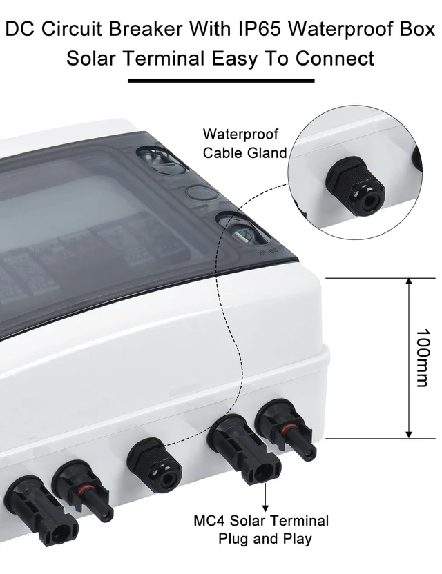 Alt view image 7 of 7 - Solar Disconnect Switch 40Amp DC Circuit Breaker with Surge Protector PV Combiner Box for Solar Panel 2 in 2 Out