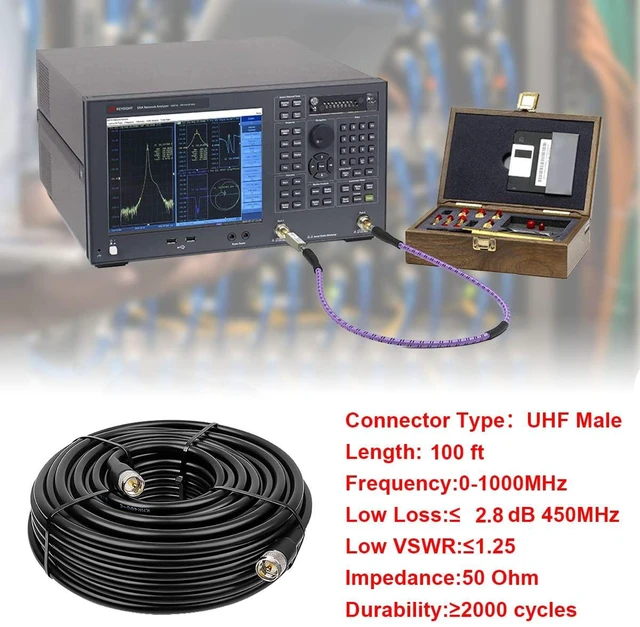 Alt view image 7 of 7 - 100FT RG8 Coaxial Cable, UHF Male PL-259, 50 Ohm, Low Loss, CB Radio, VHF Radio, SWR Meter, Antenna Analyzer