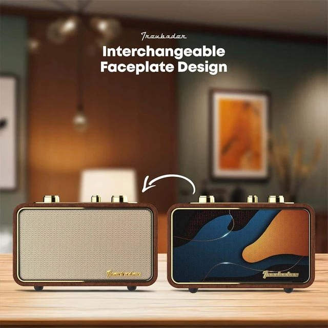 Alt view image 4 of 7 - Retro Bluetooth Speaker, Wireless Speaker, Portabe, Vintage, Dark Retro Bluetooth Speaker, Deep Bass, 10H Battery, Aux/Antenna, Interchangeable Faceplates