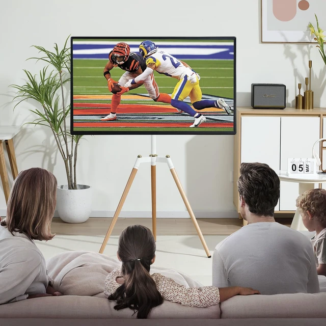 Alt view image 2 of 7 - Universal Tripod Easel TV Stand for 32-65 inch LED LCD Screen Flat Curved Screen, Height Adjustable Studio TV Display Stand with 140° Swivel for Bedroom, Living Room, Corner TV Stand (White)