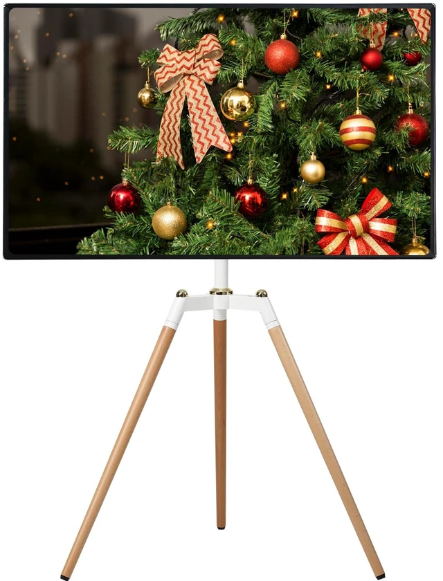 Main image of Universal Tripod Easel TV Stand for 32-65 inch LED LCD Screen Flat Curved Screen, Height Adjustable Studio TV Display Stand with 140° Swivel for Bedroom, Living Room, Corner TV Stand (White)