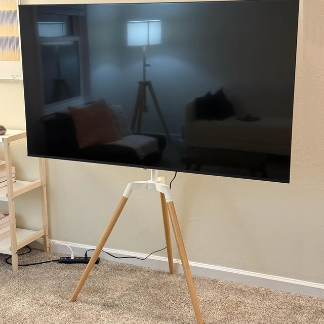 Alt view image 7 of 7 - Universal Tripod Easel TV Stand for 32-65 inch LED LCD Screen Flat Curved Screen, Height Adjustable Studio TV Display Stand with 140° Swivel for Bedroom, Living Room, Corner TV Stand (White)