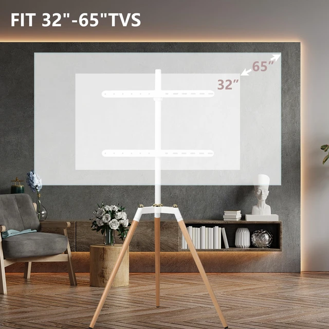 Alt view image 6 of 7 - Universal Tripod Easel TV Stand for 32-65 inch LED LCD Screen Flat Curved Screen, Height Adjustable Studio TV Display Stand with 140° Swivel for Bedroom, Living Room, Corner TV Stand (White)