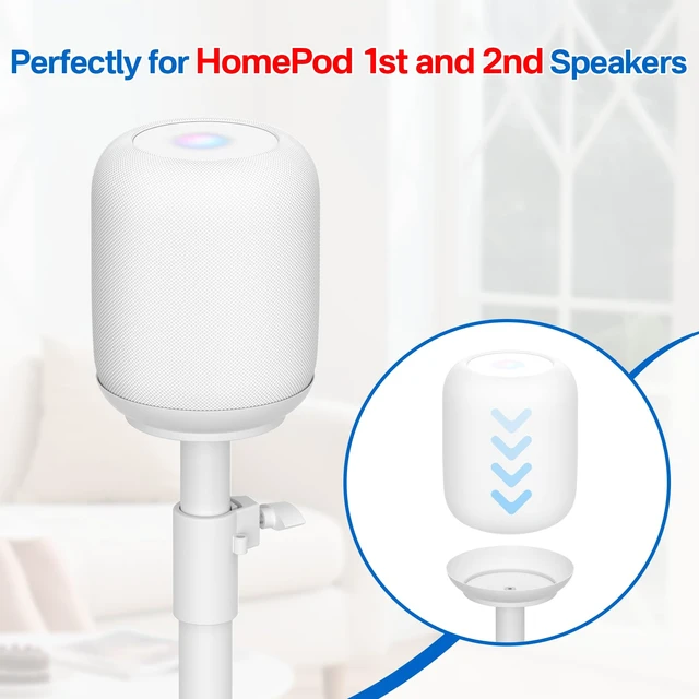 Alt view image 2 of 6 - Height Adjustable Speaker Stand for Homepod 1 and Homepod 2 Stand Built-in Cable Management - Heavy-Duty Floor Speaker Stands for HomePod 1st and 2nd Generation Speakers Easy to Install, White