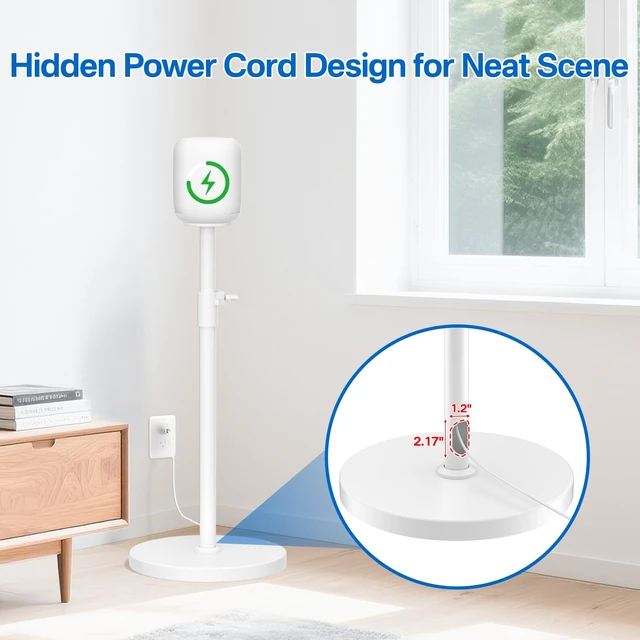 Alt view image 4 of 6 - Height Adjustable Speaker Stand for Homepod 1 and Homepod 2 Stand Built-in Cable Management - Heavy-Duty Floor Speaker Stands for HomePod 1st and 2nd Generation Speakers Easy to Install, White