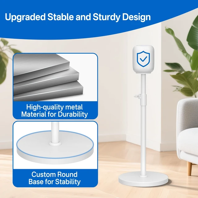 Alt view image 5 of 6 - Height Adjustable Speaker Stand for Homepod 1 and Homepod 2 Stand Built-in Cable Management - Heavy-Duty Floor Speaker Stands for HomePod 1st and 2nd Generation Speakers Easy to Install, White