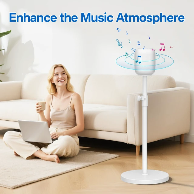 Alt view image 6 of 6 - Height Adjustable Speaker Stand for Homepod 1 and Homepod 2 Stand Built-in Cable Management - Heavy-Duty Floor Speaker Stands for HomePod 1st and 2nd Generation Speakers Easy to Install, White