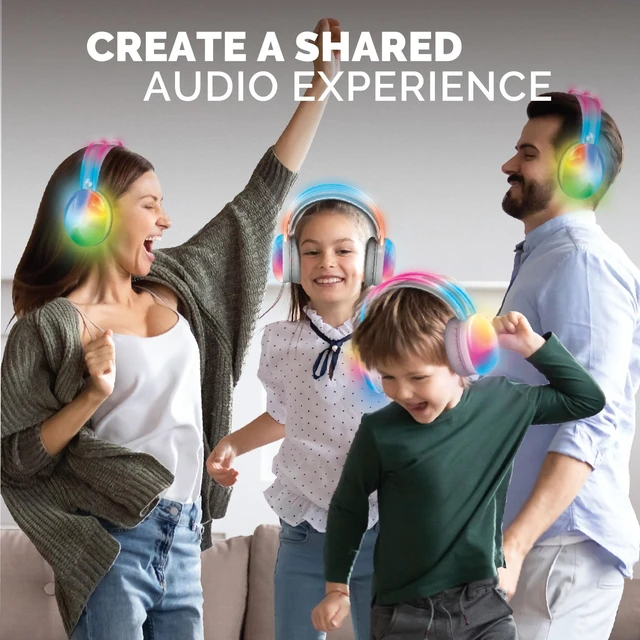 Alt view image 3 of 6 - Wireless Silent Disco Headphones, Multicolor LED Lights, Bluetooth 5.0, Up to 10 Hours of Playtime, 4 Pack
